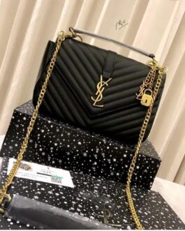 YSL Saint Laurent Chevron Bag + Ysl Charms + DustCover (10×8 inches)