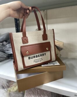 Burberry canvas leather FREYA tote bag with og box 758