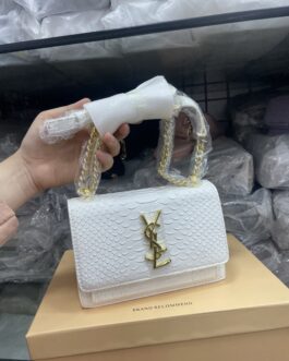 YSL White HighEnd Crocodile Leather : Shoulder + Crossbody Chained Bag